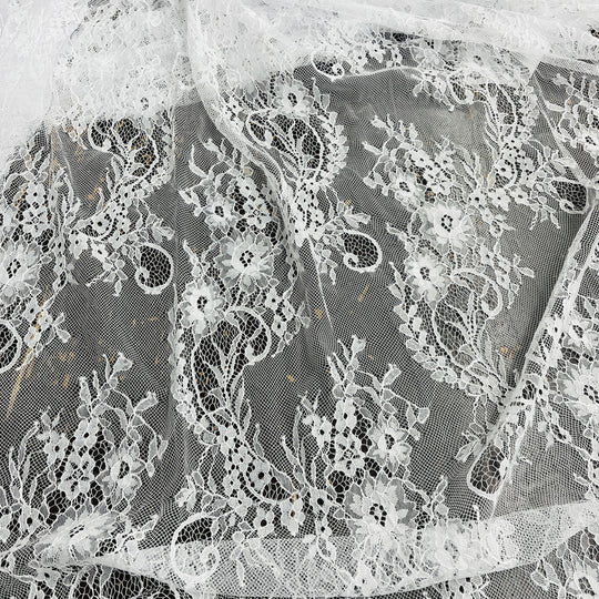 Chantilly Embroidered Lace Fabric with Eyelash Scallop | Lace USA - 68122W