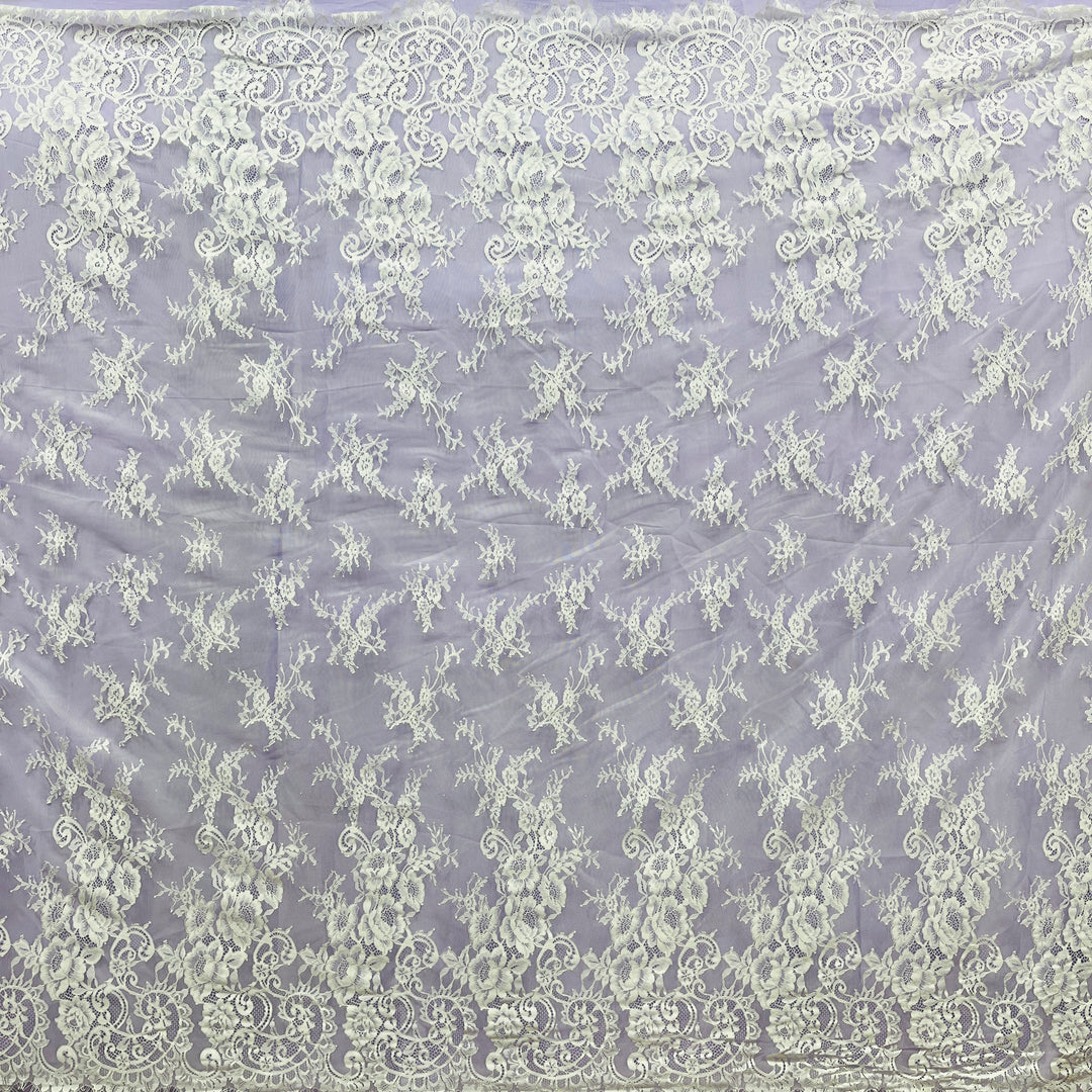 Chantilly Embroidered Lace Fabric with Eyelash Scallop | Lace USA - 68126W