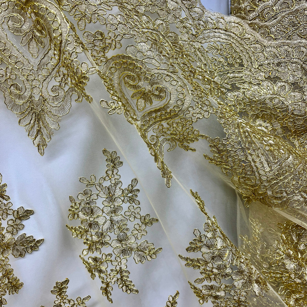 Corded Lace Fabric Embroidered on 100% Polyester Net Mesh | Lace USA - GD-021