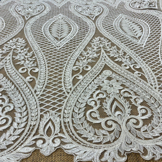 Beaded & Corded Bridal Lace Fabric Embroidered on 100% Polyester Net Mesh | Lace USA - GD-52927