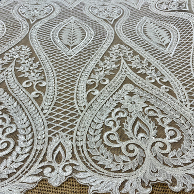 Beaded & Corded Bridal Lace Fabric Embroidered on 100% Polyester Net Mesh | Lace USA - GD-52927