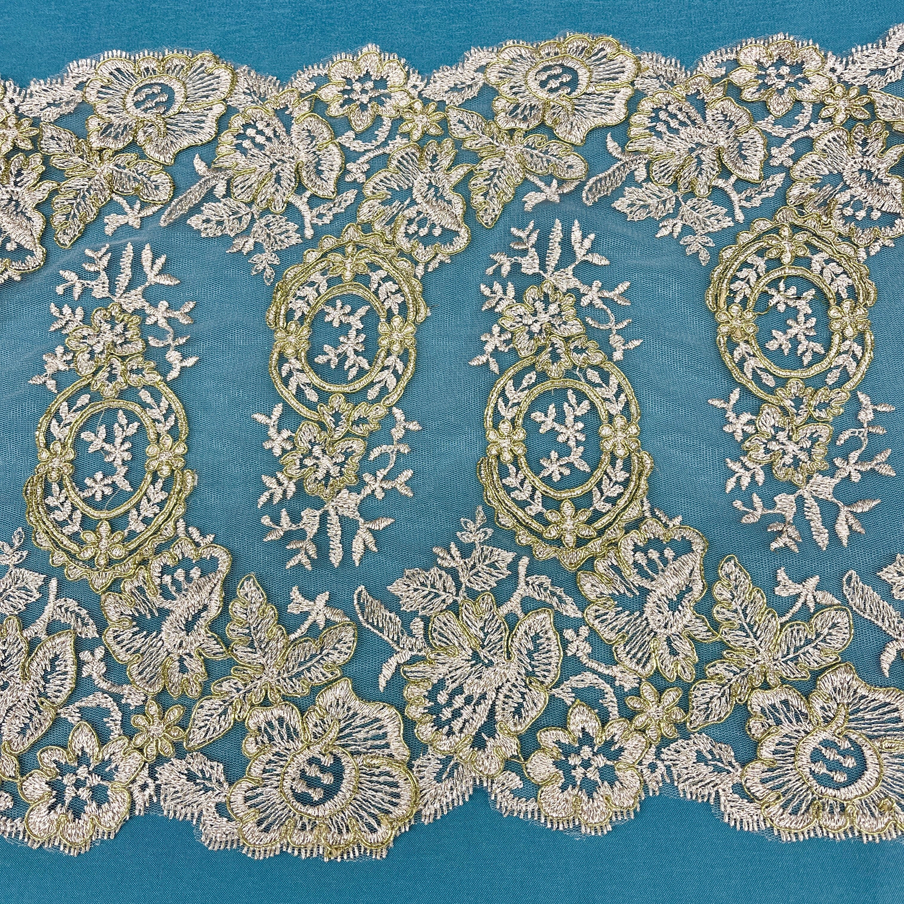 Corded Double Sided Lace Trimming Embroidered on 100% Polyester Net Mesh | Lace USA - 97039W/2