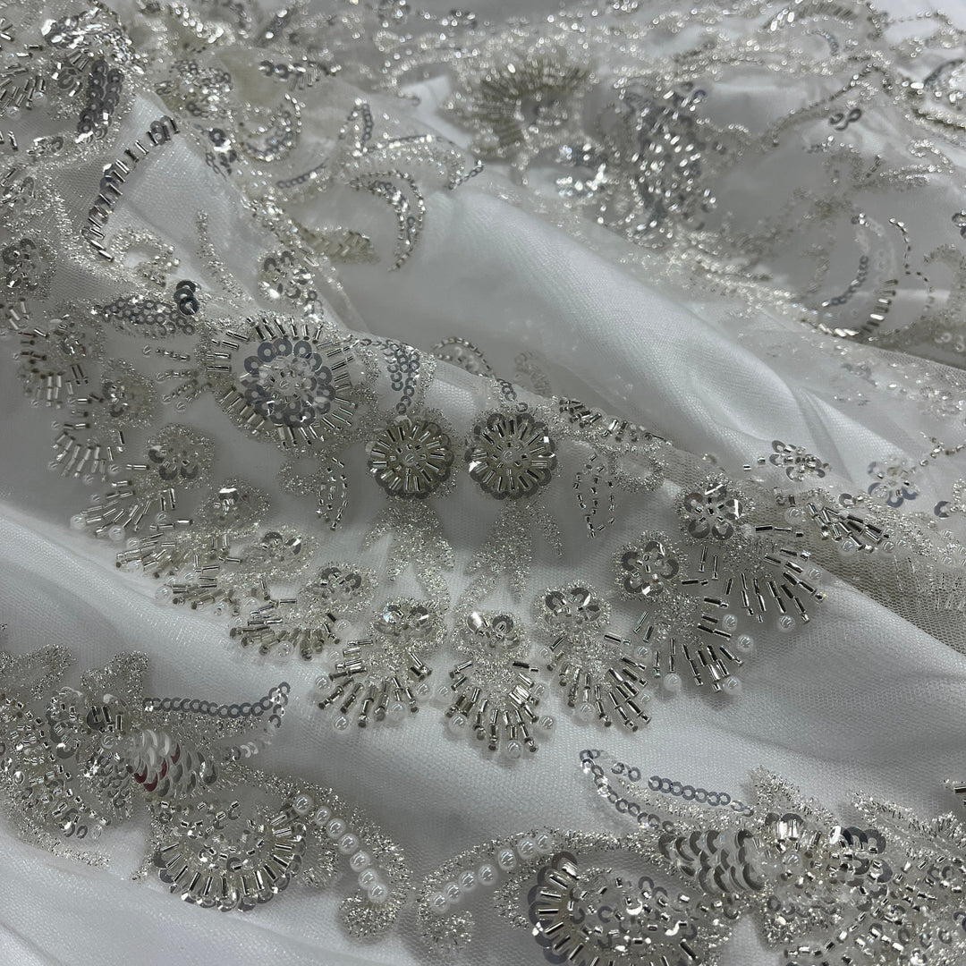 Beaded Lace Fabric Embroidered on 100% Polyester Net Mesh | Lace USA - GD-237341