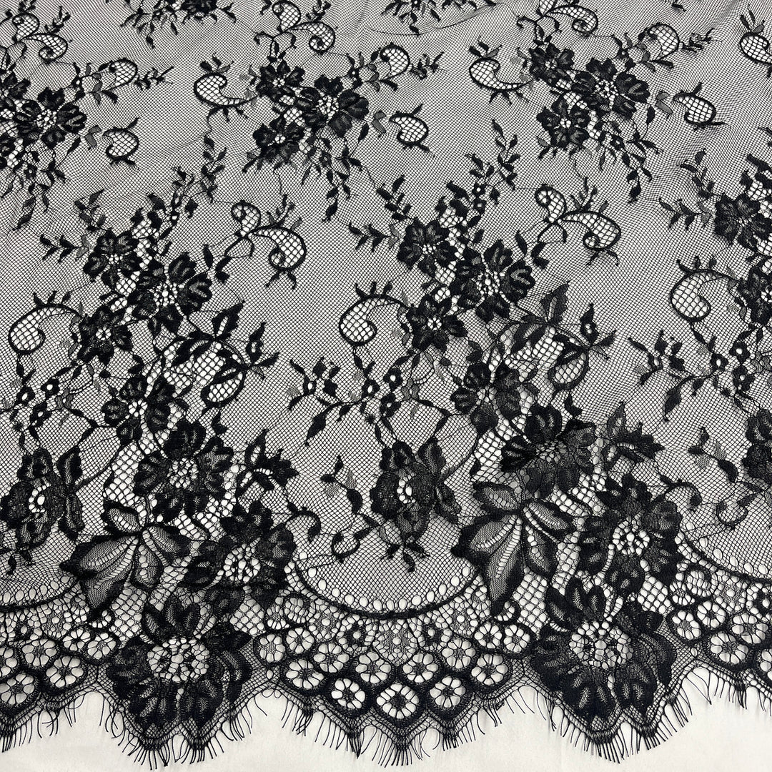 Chantilly Embroidered Lace Fabric with Eyelash Scallop | Lace USA - 68125W