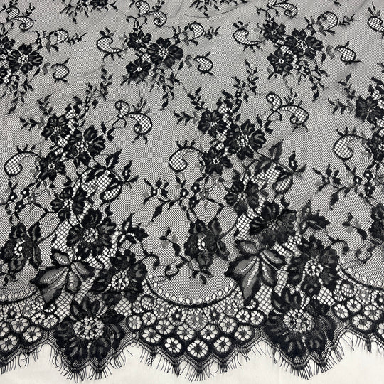 Chantilly Embroidered Lace Fabric with Eyelash Scallop | Lace USA - 68125W