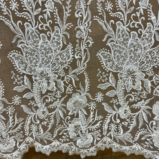 Beaded Lace Fabric Embroidered on 100% Polyester Net Mesh | Lace USA - GD-53627