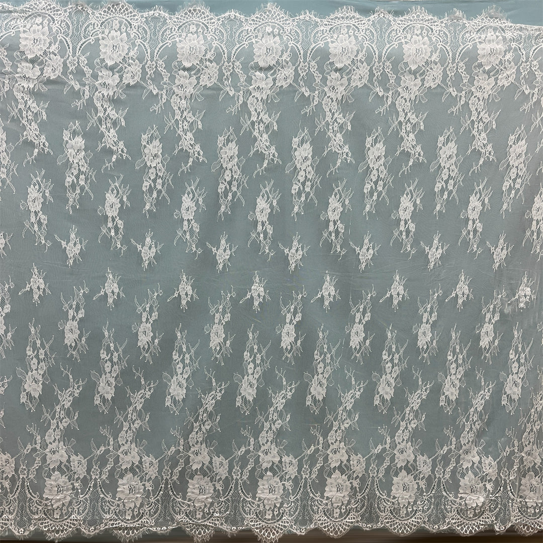 Chantilly Embroidered Lace Fabric with Eyelash Scallop | Lace USA - 68132W