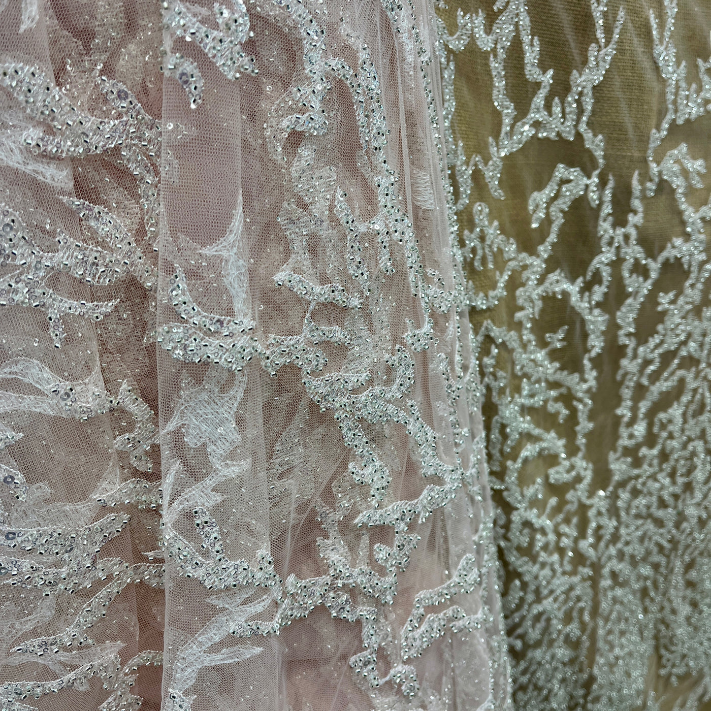 Beaded Lace Fabric Embroidered on 100% Polyester Net Mesh | Lace USA - GD-2915