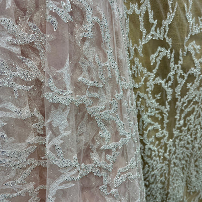 Beaded Lace Fabric Embroidered on 100% Polyester Net Mesh | Lace USA - GD-2915