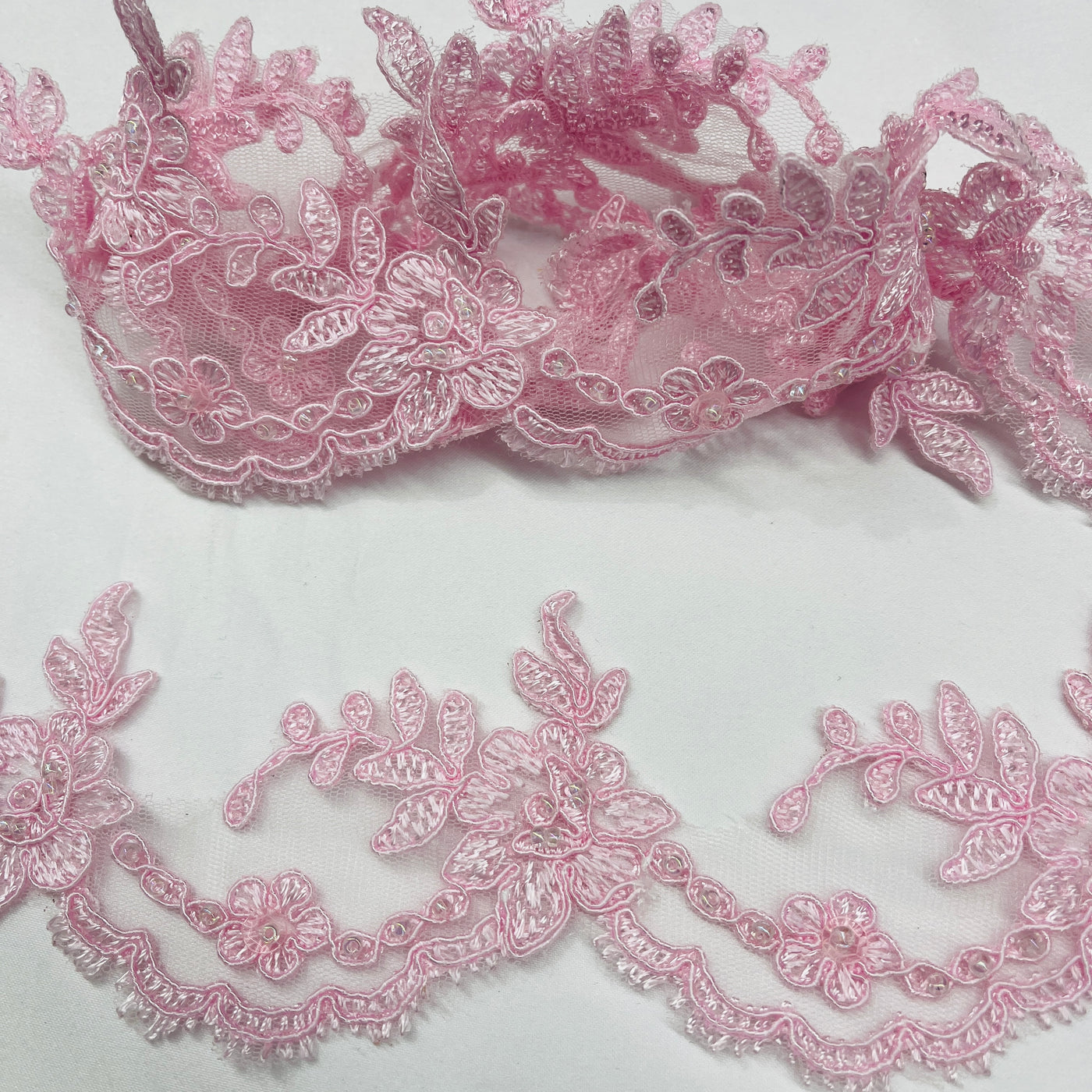 Beaded & Corded Lace Trimming Embroidered on 100% Polyester Net Mesh | Lace USA - 96665W-BP