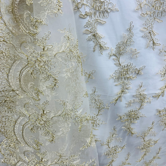 Corded Bridal Lace Fabric Embroidered on 100% Polyester Net Mesh | Lace USA - 96979W