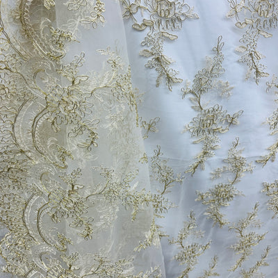 Corded Bridal Lace Fabric Embroidered on 100% Polyester Net Mesh | Lace USA - 96979W