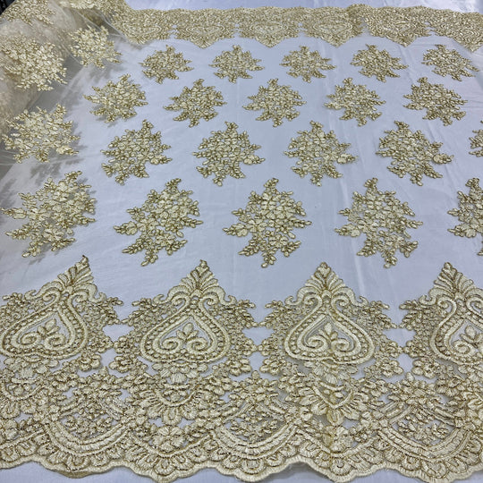 Corded Lace Fabric Embroidered on 100% Polyester Net Mesh | Lace USA - GD-021