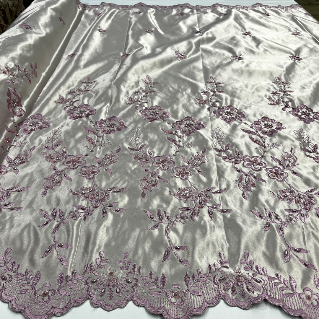 Beaded Bridal Lace Fabric Embroidered on 100% Polyester Satin | Lace USA - 30108S-BP