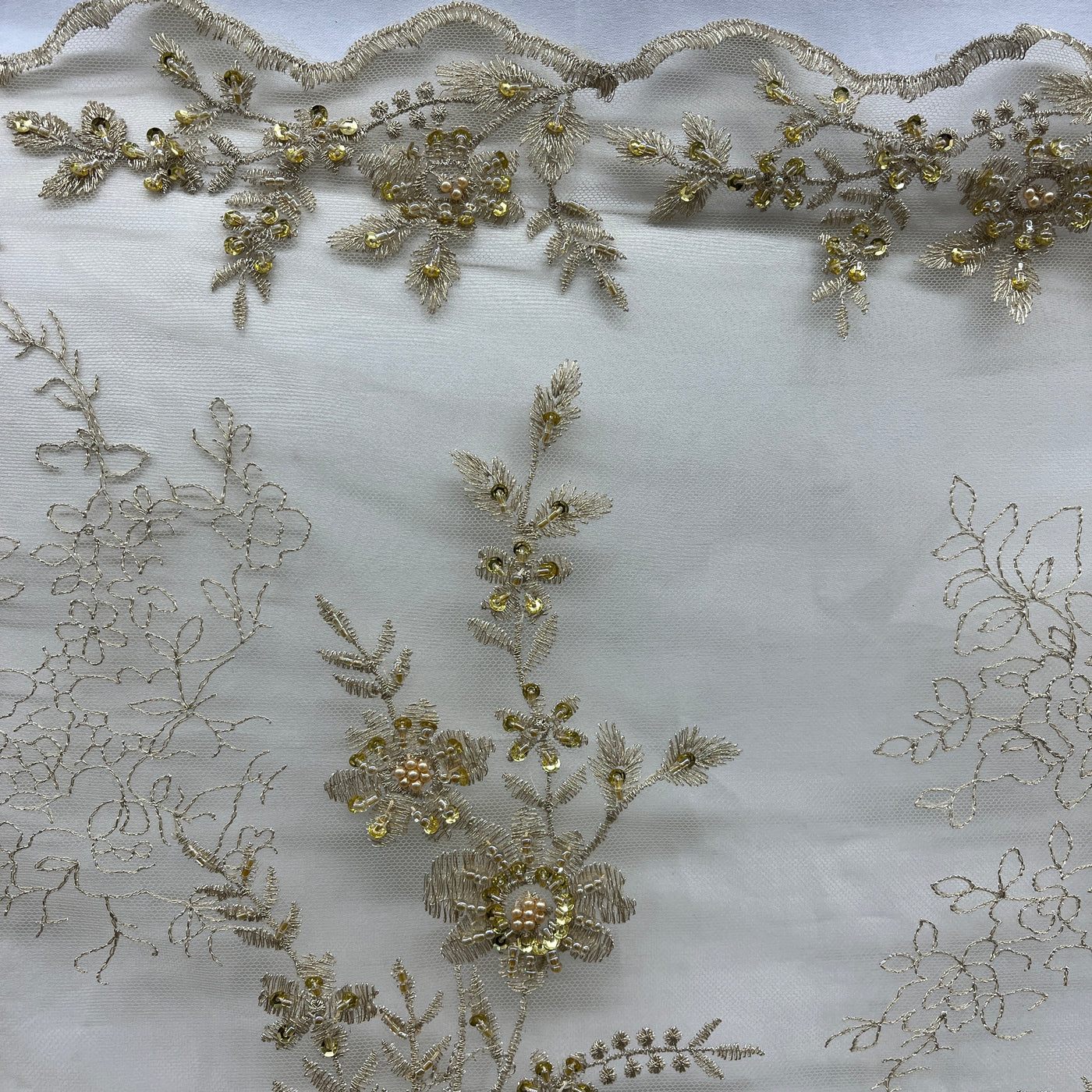 Beaded Floral Lace Fabric Embroidered on 100% Polyester Net Mesh | Lace USA - GD-18614