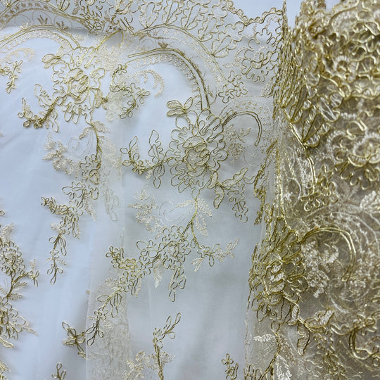 Corded Bridal Lace Fabric Embroidered on 100% Polyester Net Mesh | Lace USA - 96979W