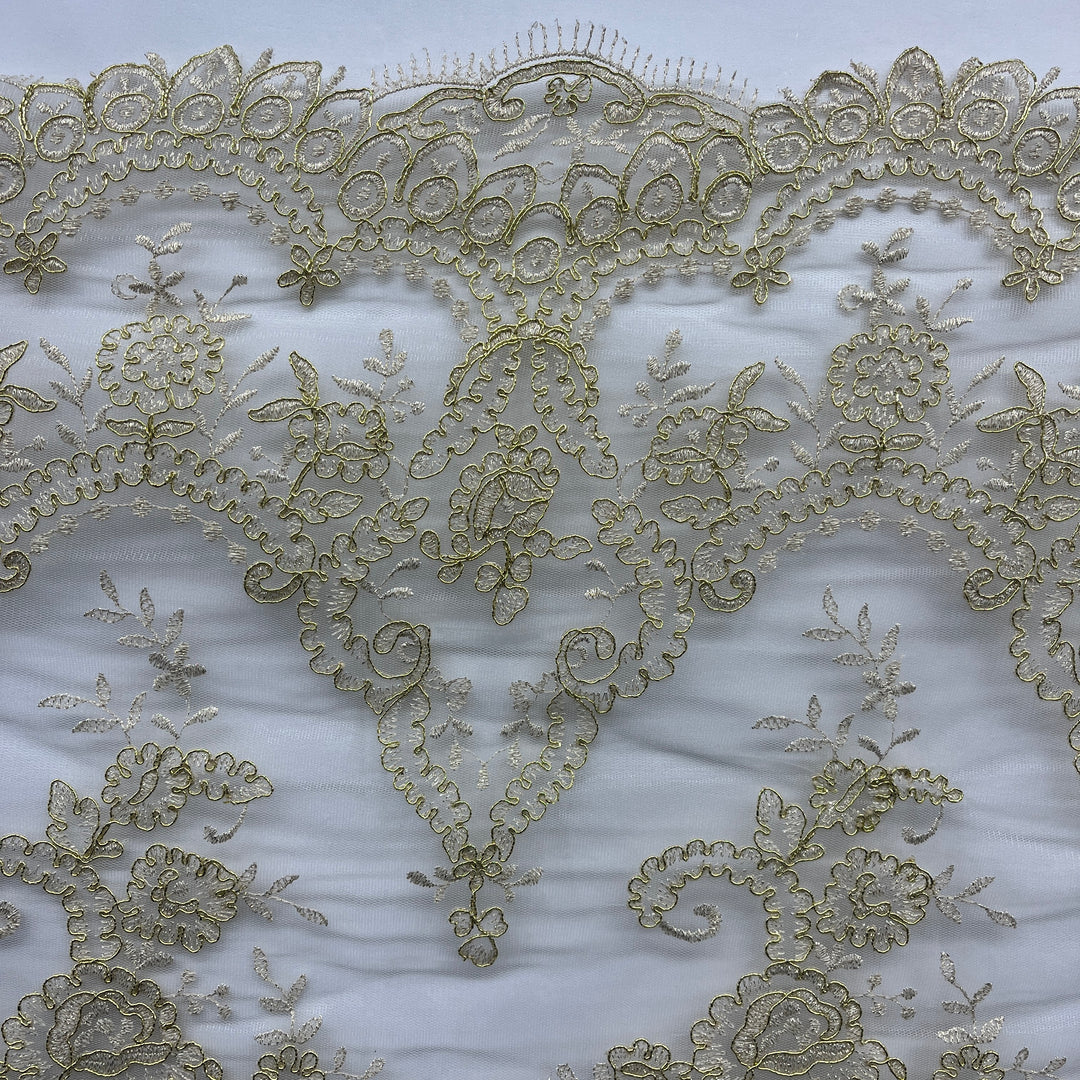 Corded Bridal Lace Fabric Embroidered on 100% Polyester Net Mesh | Lace USA -96806W