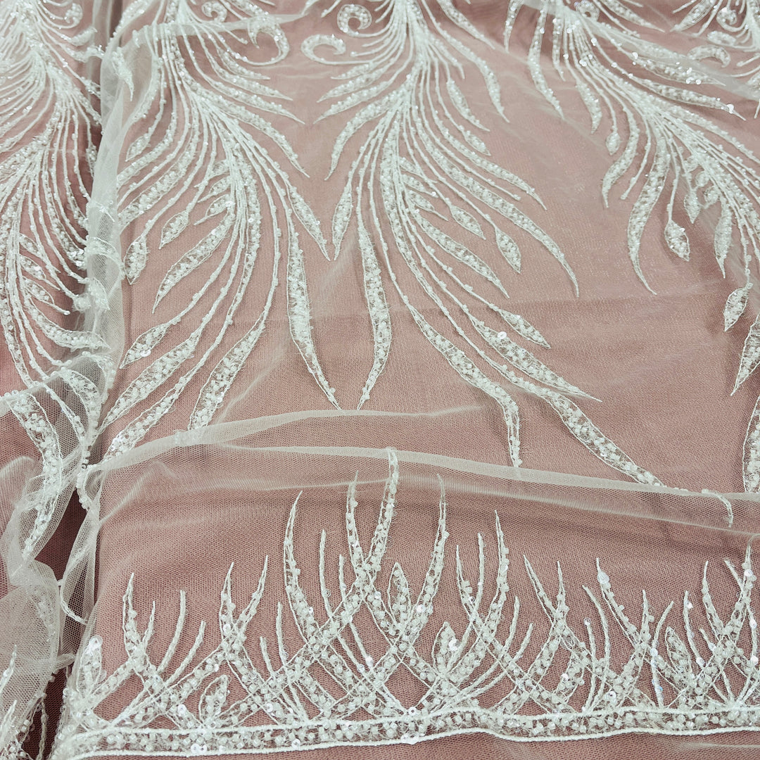 Beaded Lace Fabric Embroidered on 100% Polyester Net Mesh | Lace USA - GD-3785