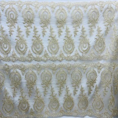 Corded Bridal Lace Fabric Embroidered on 100% Polyester Net Mesh | Lace USA - 97055W