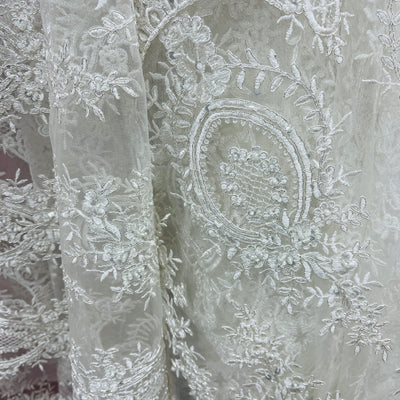 Beaded & Corded Lace Fabric Embroidered on 100% Polyester Net Mesh | Lace USA - 97055W-BPB