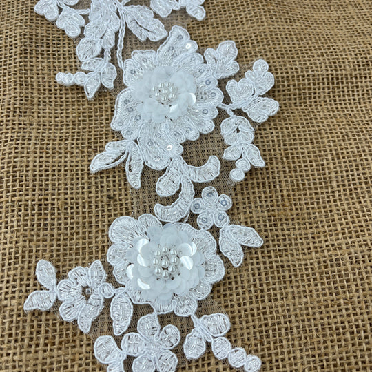 Beaded & Corded Floral 3D Lace Applique Embroidered on 100% Polyester Net Mesh | Lace USA - 97227W-HB