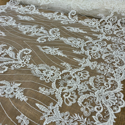 Beaded & Corded Bridal Lace Fabric Embroidered on 100% Polyester Net Mesh | Lace USA - GD-55519