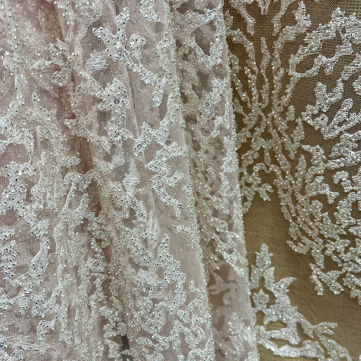 Beaded Lace Fabric Embroidered on 100% Polyester Net Mesh | Lace USA - GD-2915