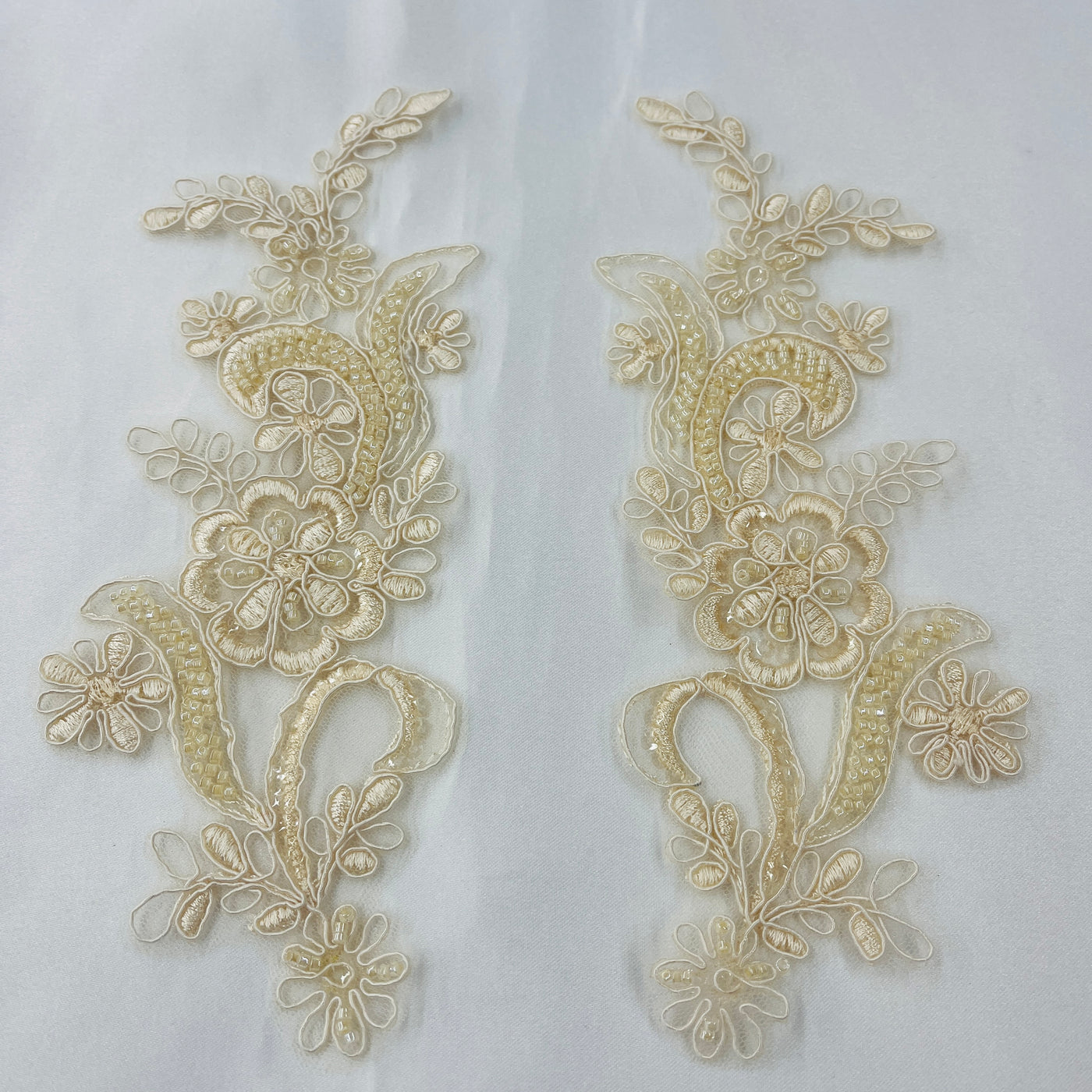 Beaded & Corded Floral Lace Applique Embroidered on 100% Polyester | Lace USA - KZ-67