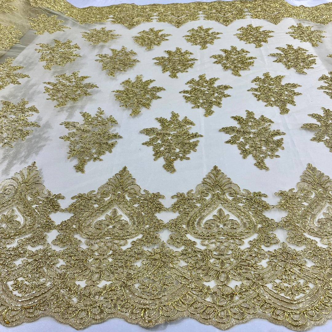 Corded Lace Fabric Embroidered on 100% Polyester Net Mesh | Lace USA - GD-021