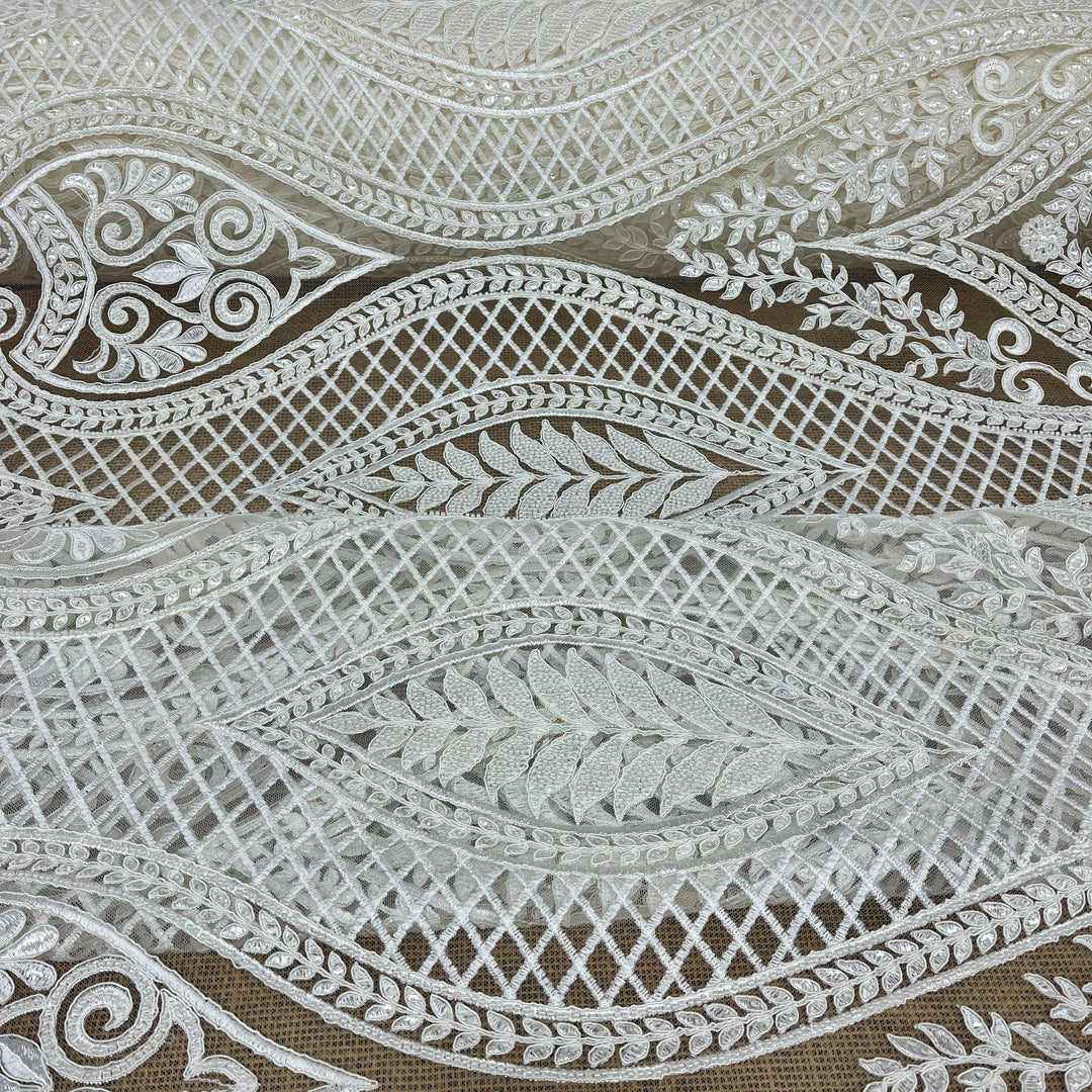 Beaded & Corded Bridal Lace Fabric Embroidered on 100% Polyester Net Mesh | Lace USA - GD-52927