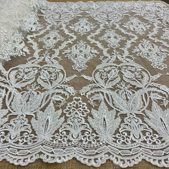 Beaded & Corded Bridal Lace Fabric Embroidered on 100% Polyester Net Mesh | Lace USA - GD-56425