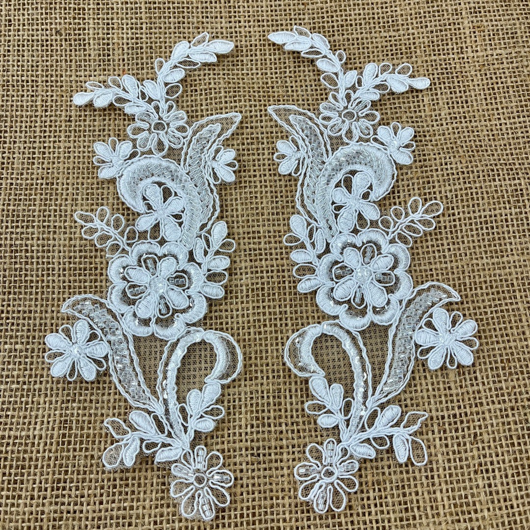 Beaded & Corded Floral Lace Applique Embroidered on 100% Polyester | Lace USA - KZ-67