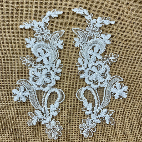 Beaded & Corded Floral Lace Applique Embroidered on 100% Polyester | Lace USA - KZ-67