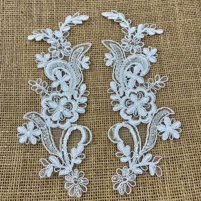 Beaded & Corded Floral Lace Applique Embroidered on 100% Polyester | Lace USA - KZ-67