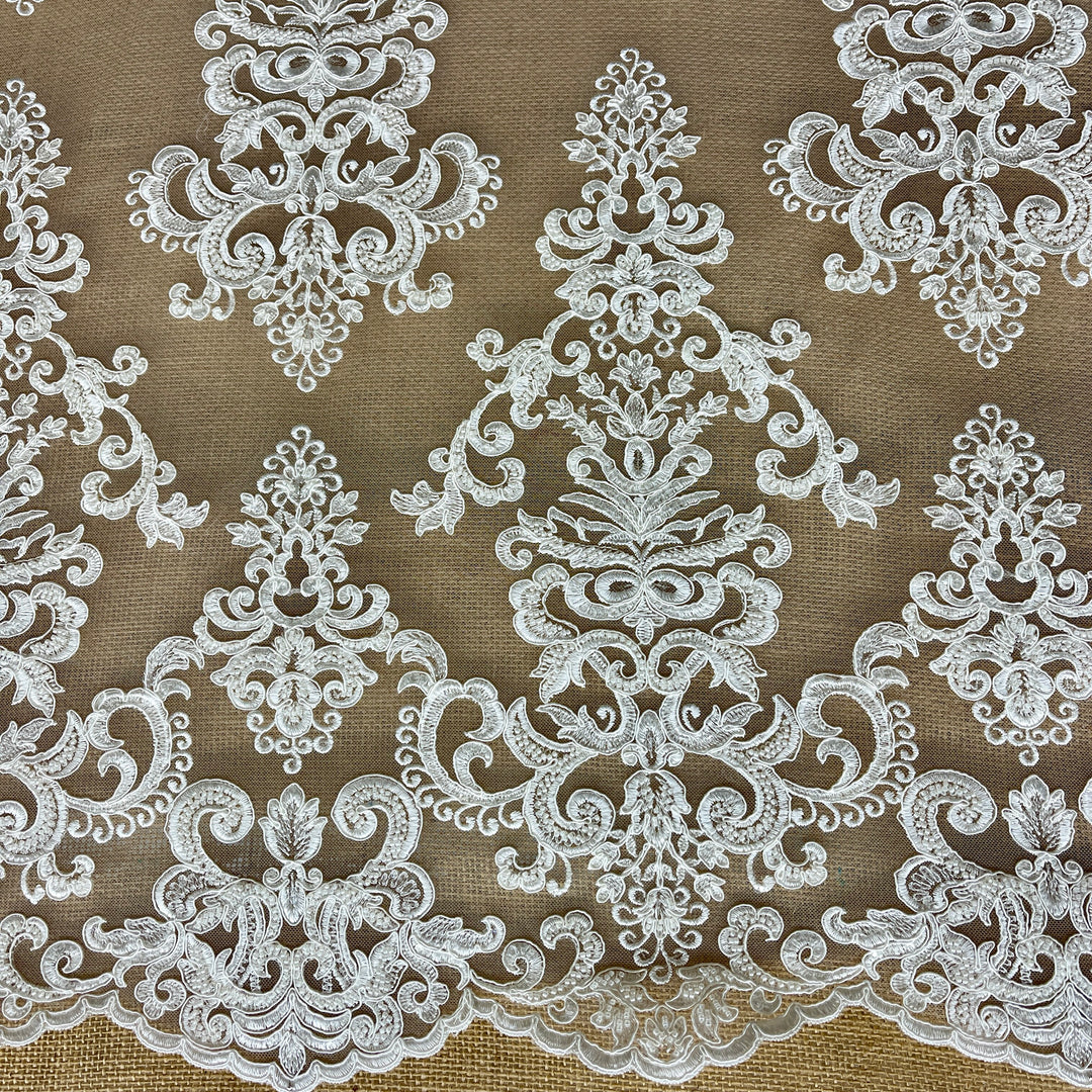 Beaded & Corded Bridal Lace Fabric Embroidered on 100% Polyester Net Mesh | Lace USA - GD-55319