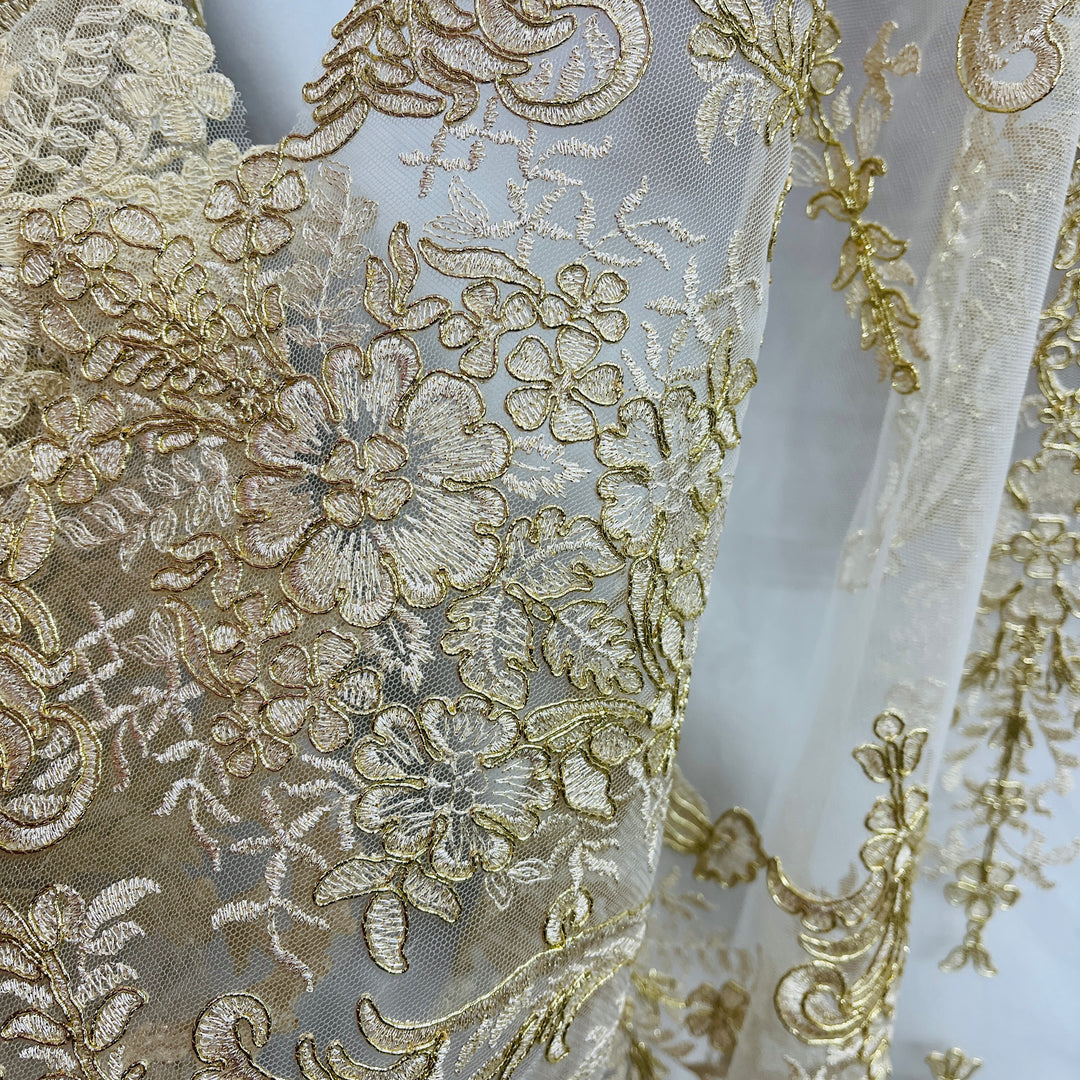 Corded Bridal Lace Fabric Embroidered on 100% Polyester Net Mesh | Lace USA - 97136W