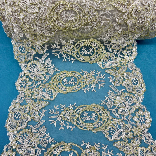 Corded Double Sided Lace Trimming Embroidered on 100% Polyester Net Mesh | Lace USA - 97039W/2