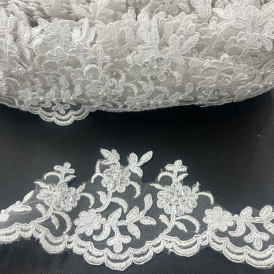 Beaded Corded Lace Trimming Embroidered on 100% Polyester | Lace USA - 95914W-BP