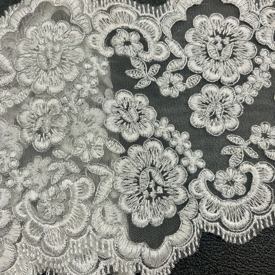 Corded Double Sided Lace Trimming Embroidered on 100% Polyester Net Mesh | Lace USA - 97127W/2