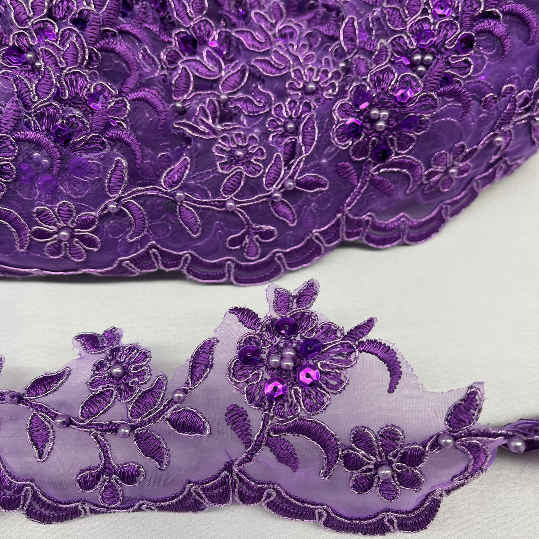 Beaded & Corded Lace Trimming Embroidered on 100% Polyester | Lace USA - 95913N-BP