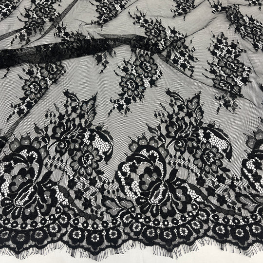 Chantilly Embroidered Lace Fabric with Eyelash Scallop | Lace USA - 68127W