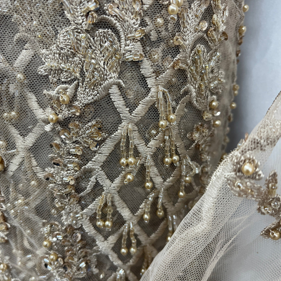 Beaded Lace Fabric Embroidered on 100% Polyester Net Mesh | Lace USA - GD-323