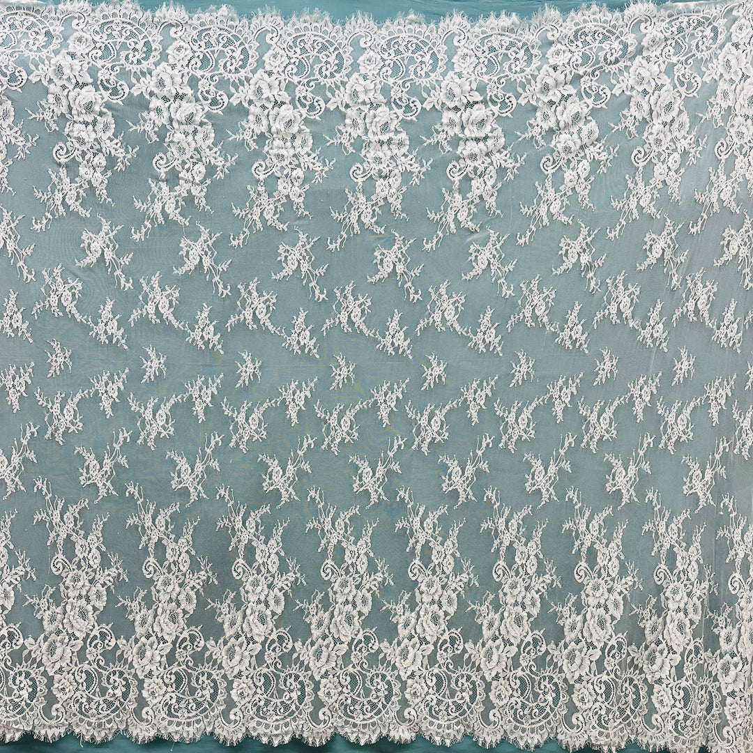 Chantilly Embroidered Lace Fabric with Eyelash Scallop | Lace USA - 68126W