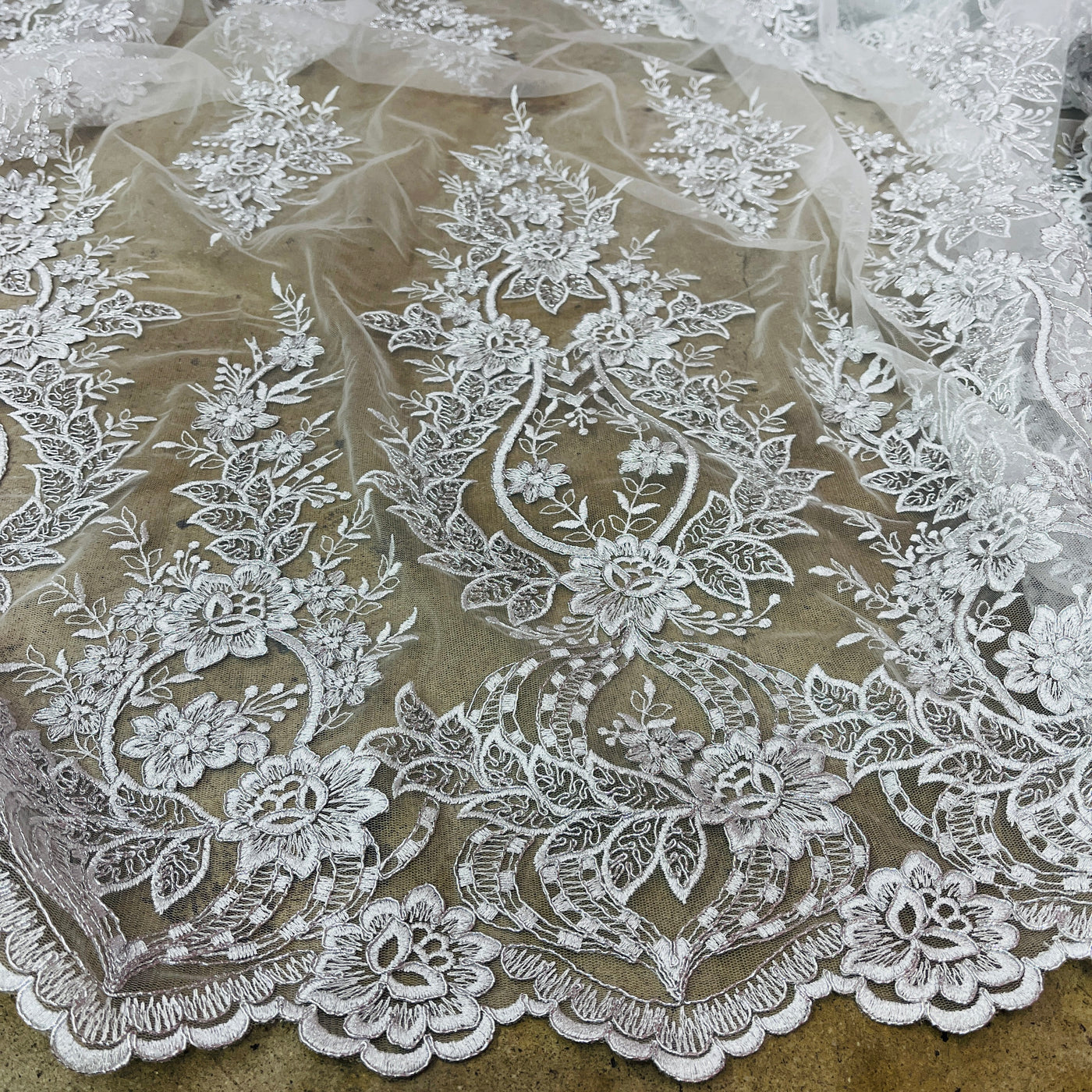 Corded Bridal Lace Fabric Embroidered on 100% Polyester Net Mesh | Lace USA - 97163W