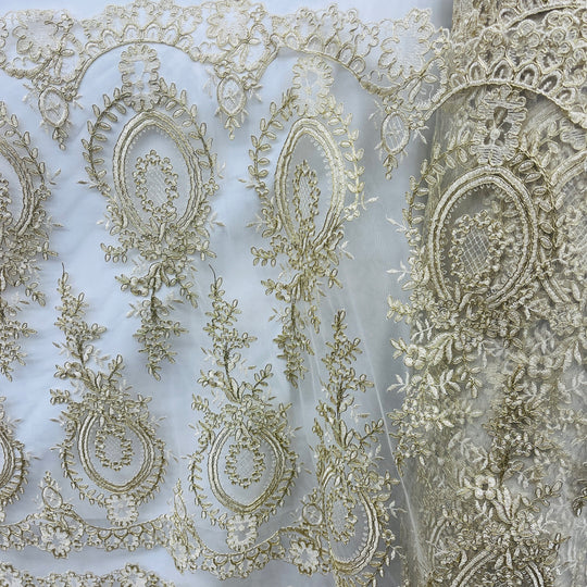 Corded Bridal Lace Fabric Embroidered on 100% Polyester Net Mesh | Lace USA - 97055W