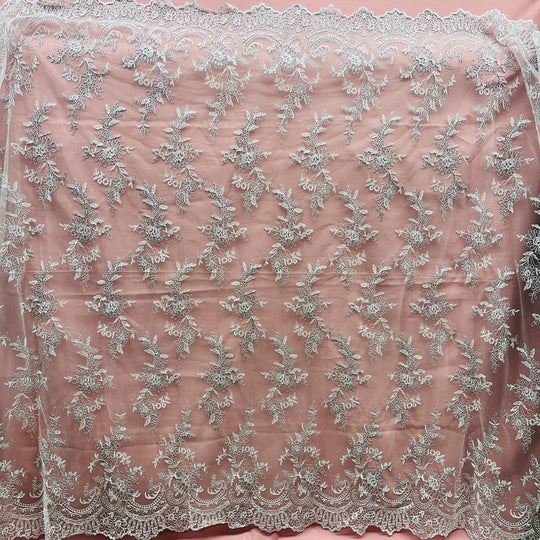 Corded Bridal Lace Fabric Embroidered on 100% Polyester Net Mesh | Lace USA - 96979W