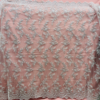 Corded Bridal Lace Fabric Embroidered on 100% Polyester Net Mesh | Lace USA - 96979W