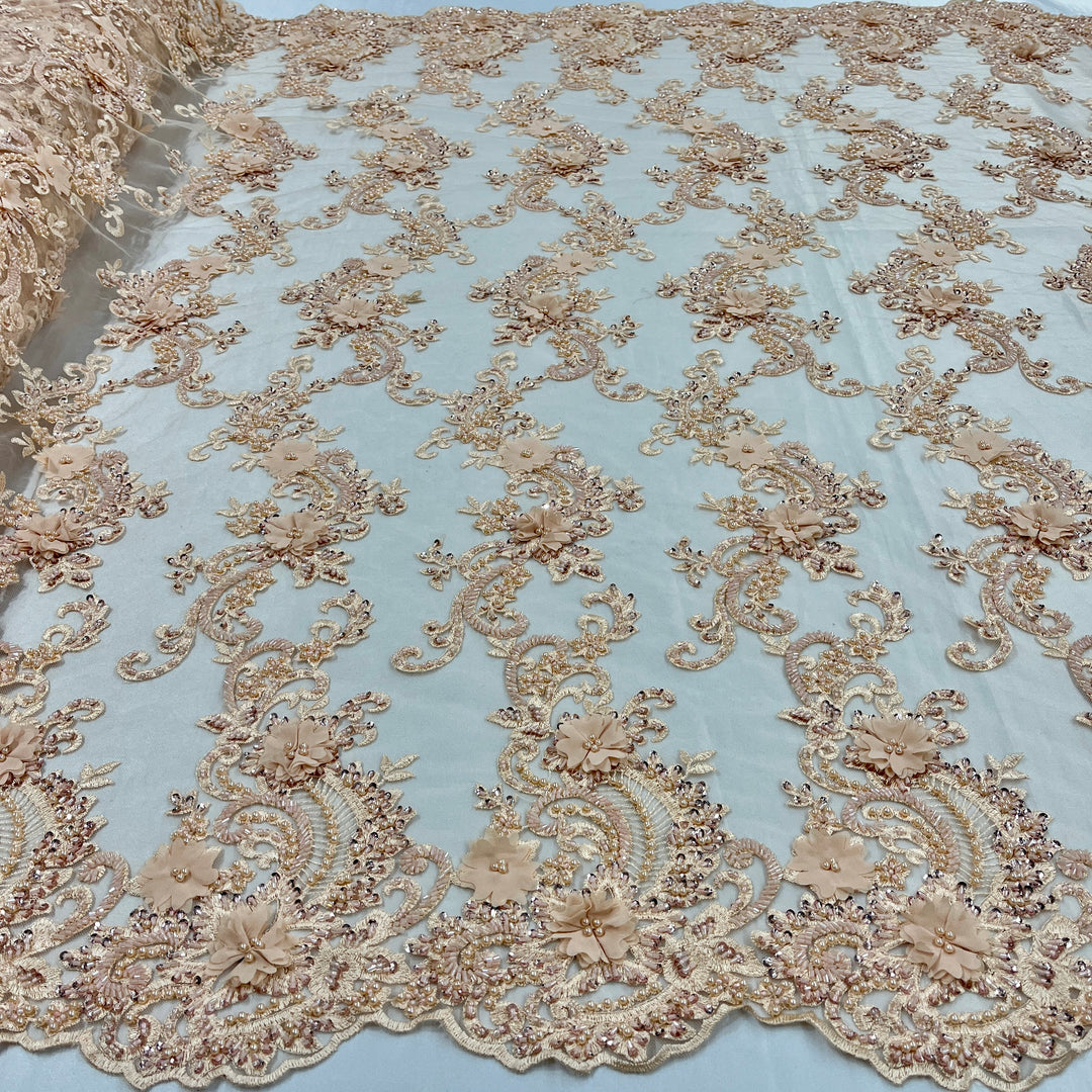 3D Floral Lace Fabric Embroidered on 100% Polyester Net Mesh | Lace USA - GD-2303