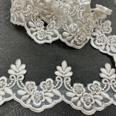 Beaded & Corded Lace Trimming Embroidered on 100% Polyester | Lace USA - 95967N-BP