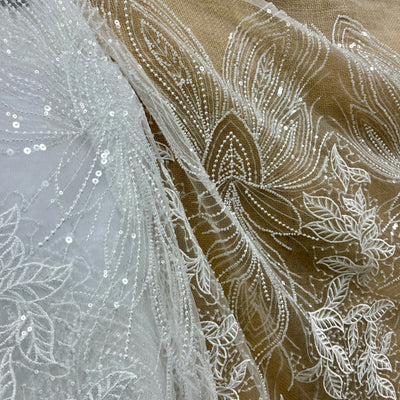 Beaded & Sequined Lace Fabric Embroidered on 100% Polyester Net Mesh | Lace USA - GD-2918